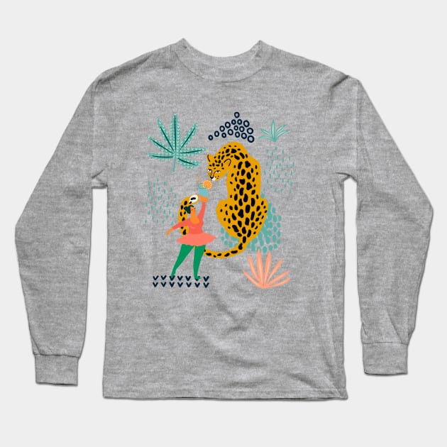 Girl and cheetah illustration Long Sleeve T-Shirt by Choulous79